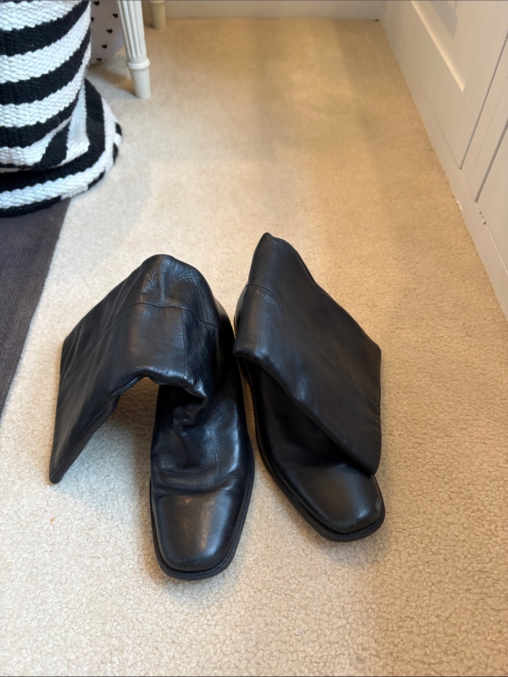 Black Leather Women’s Fold-Over Slip-On Shoes